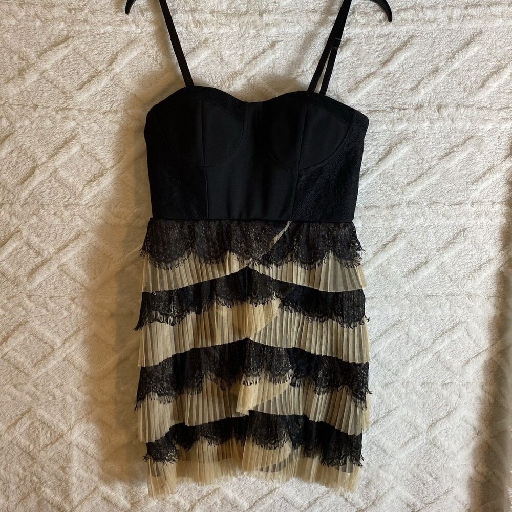 Charlotte Russe Tiered Ruffle Lace Dress in Black & Nude M Y2K 90s Evening Prom